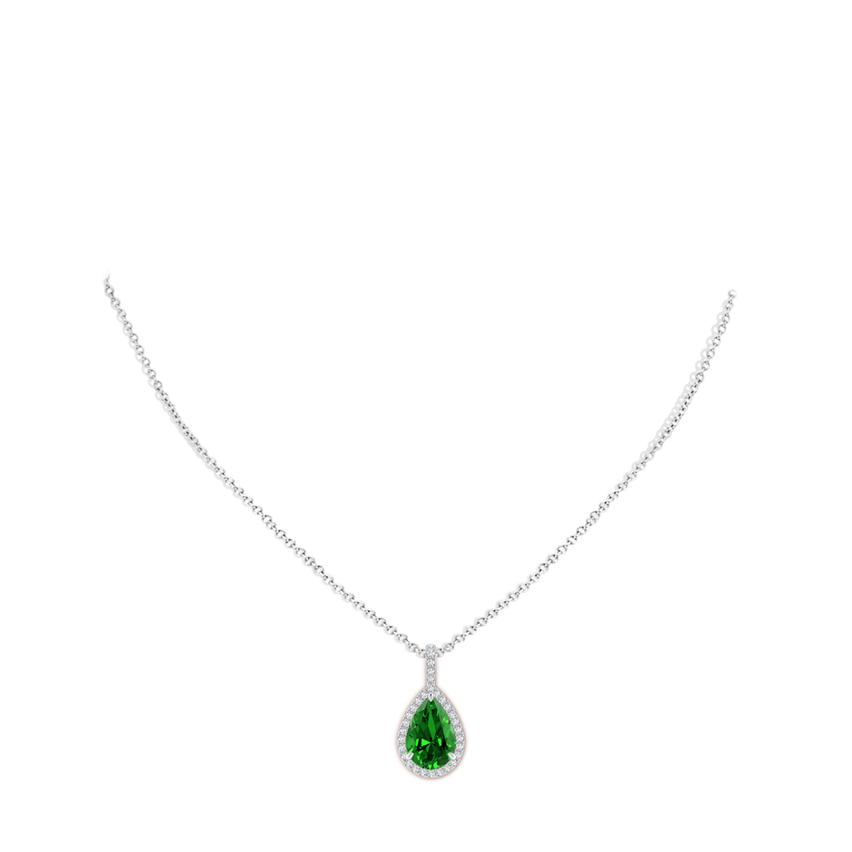 12x10mm Labgrown Lab-Grown Emerald Teardrop Pendant with Diamond Halo in White Gold pen