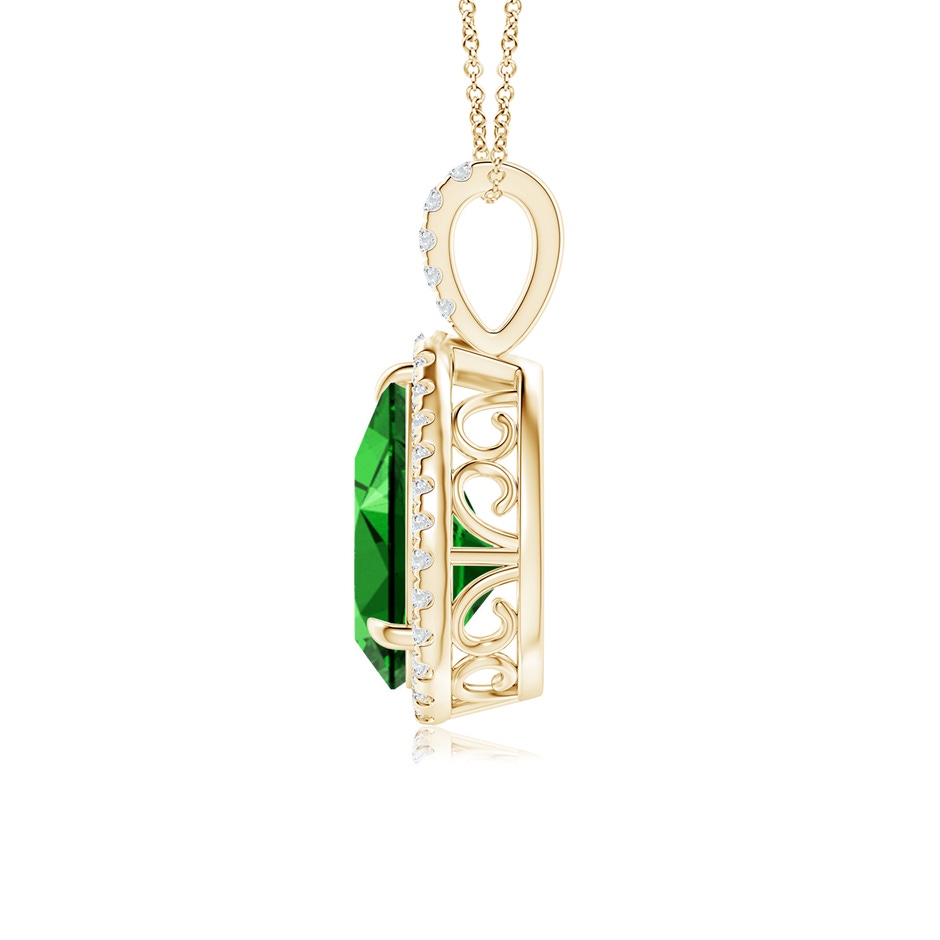 12x10mm Labgrown Lab-Grown Emerald Teardrop Pendant with Diamond Halo in Yellow Gold side 199