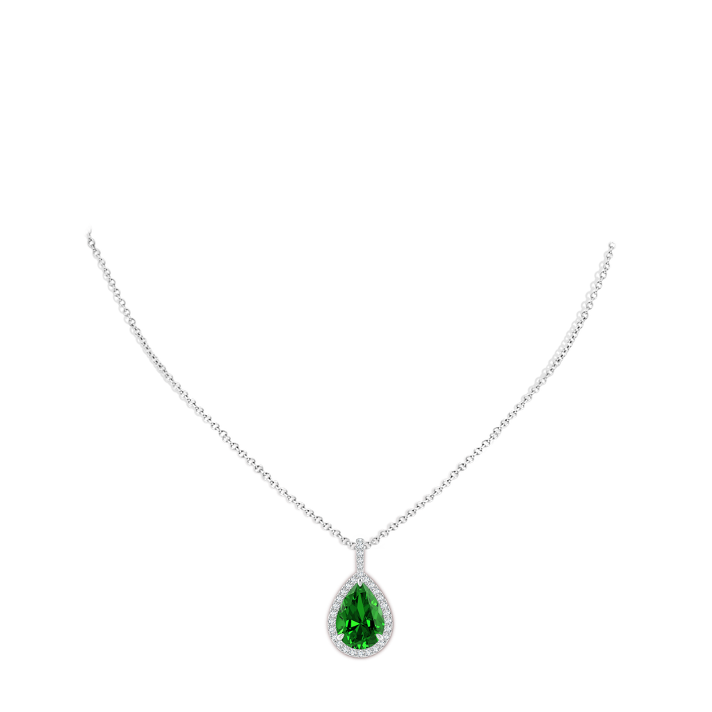 14x10mm Labgrown Lab-Grown Emerald Teardrop Pendant with Diamond Halo in P950 Platinum pen
