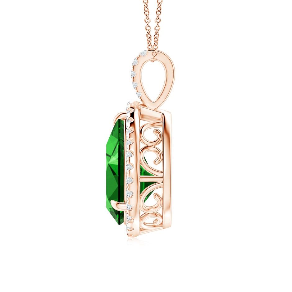 14x10mm Labgrown Lab-Grown Emerald Teardrop Pendant with Diamond Halo in Rose Gold side 199
