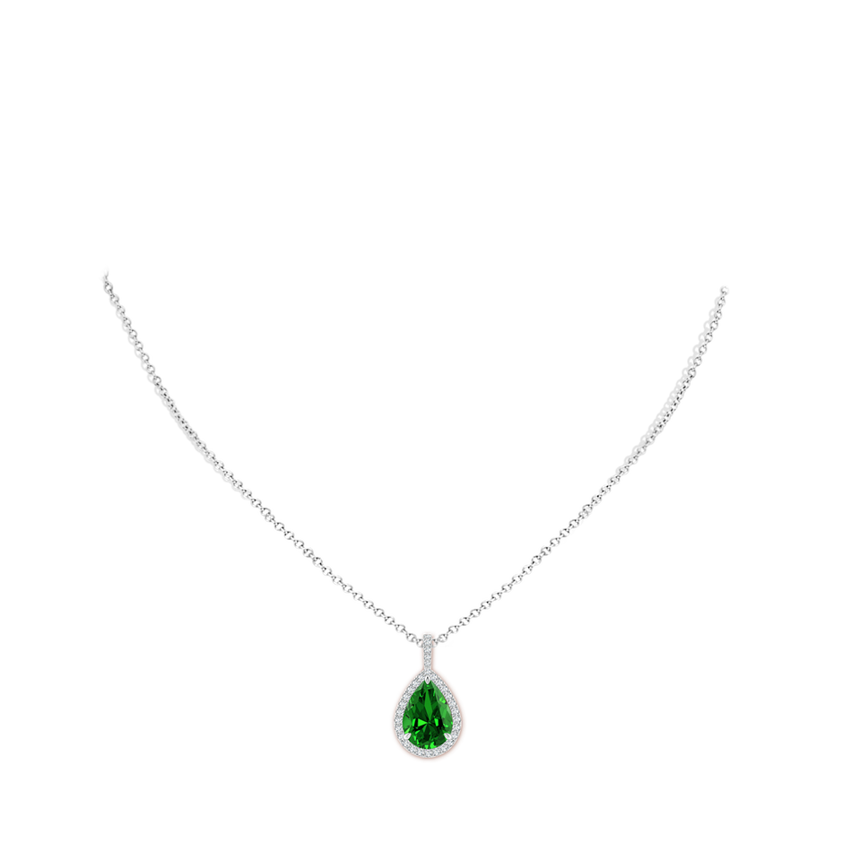 14x10mm Labgrown Lab-Grown Emerald Teardrop Pendant with Diamond Halo in S999 Silver pen