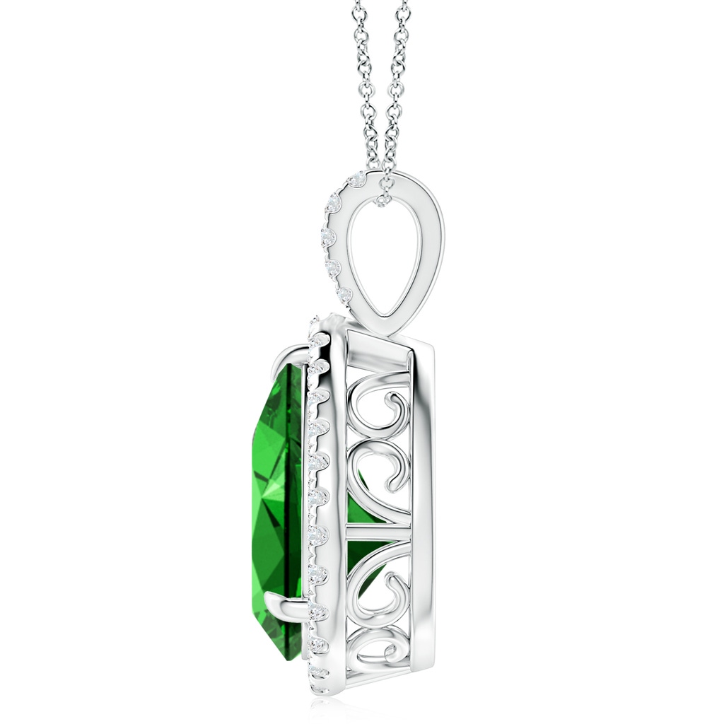 14x10mm Labgrown Lab-Grown Emerald Teardrop Pendant with Diamond Halo in White Gold Side 199