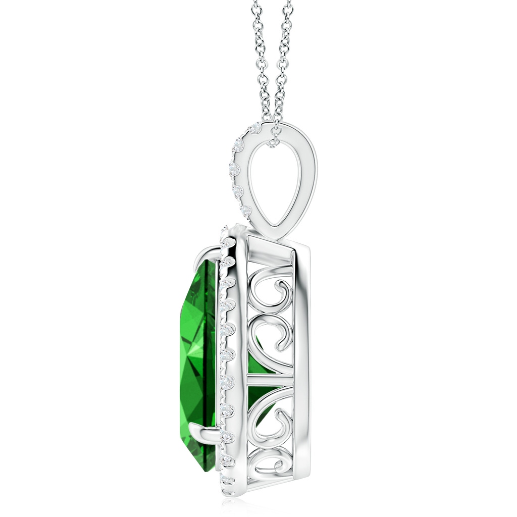 14x10mm Labgrown Lab-Grown Emerald Teardrop Pendant with Diamond Halo in White Gold - side 199
