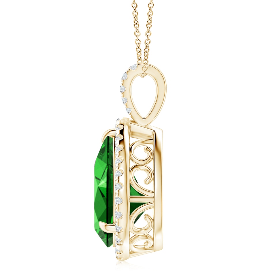14x10mm Labgrown Lab-Grown Emerald Teardrop Pendant with Diamond Halo in Yellow Gold side 199