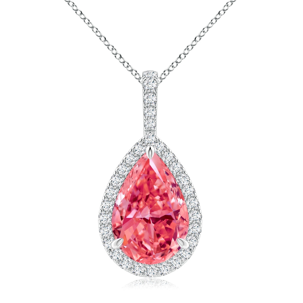 12x8mm Labgrown Lab-Grown Fancy Intense Pink Diamond Teardrop Pendant with Halo in P950 Platinum