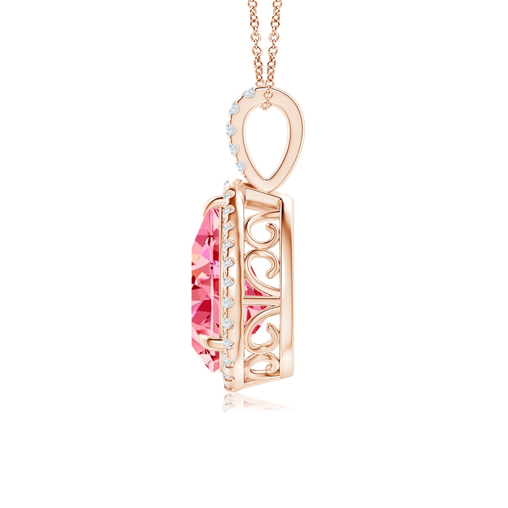 12x8mm Labgrown Lab-Grown Fancy Intense Pink Diamond Teardrop Pendant with Halo in Rose Gold - side 199