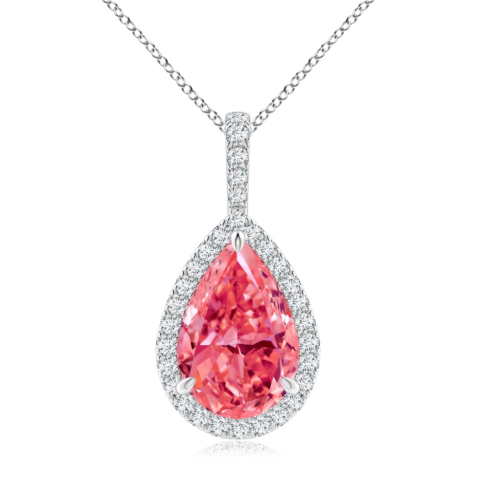 12x8mm Labgrown Lab-Grown Fancy Intense Pink Diamond Teardrop Pendant with Halo in White Gold 