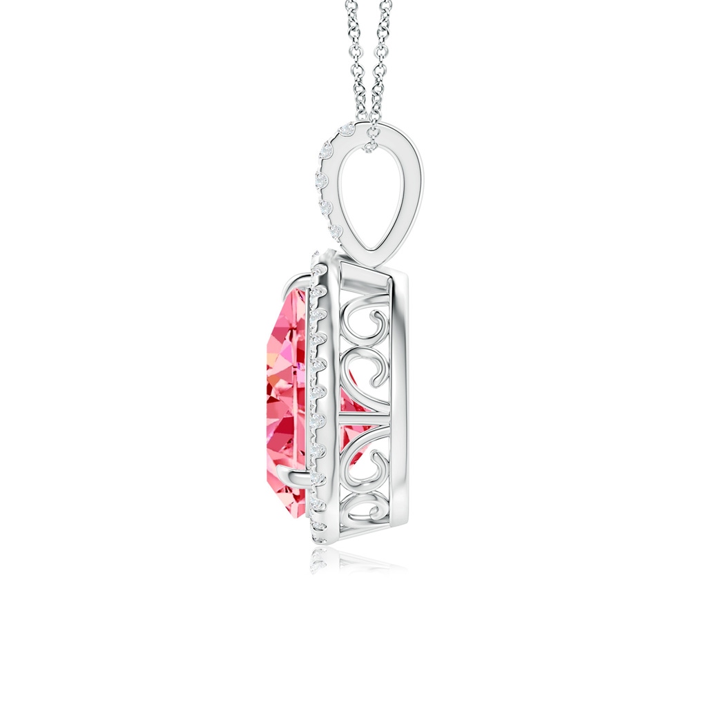12x8mm Labgrown Lab-Grown Fancy Intense Pink Diamond Teardrop Pendant with Halo in White Gold - side 199