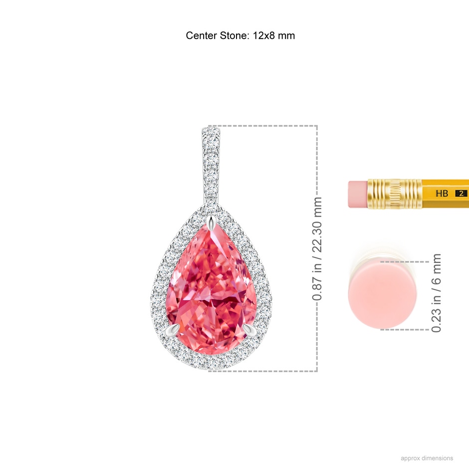 12x8mm Labgrown Lab-Grown Fancy Intense Pink Diamond Teardrop Pendant with Halo in White Gold ruler