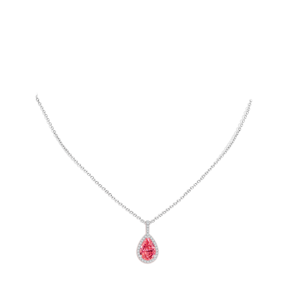 12x8mm Labgrown Lab-Grown Fancy Intense Pink Diamond Teardrop Pendant with Halo in White Gold pen