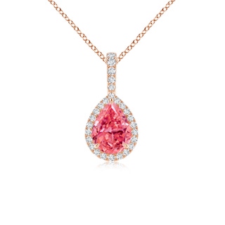 7x5mm Labgrown Lab-Grown Fancy Intense Pink Diamond Teardrop Pendant with Halo in 9K Rose Gold
