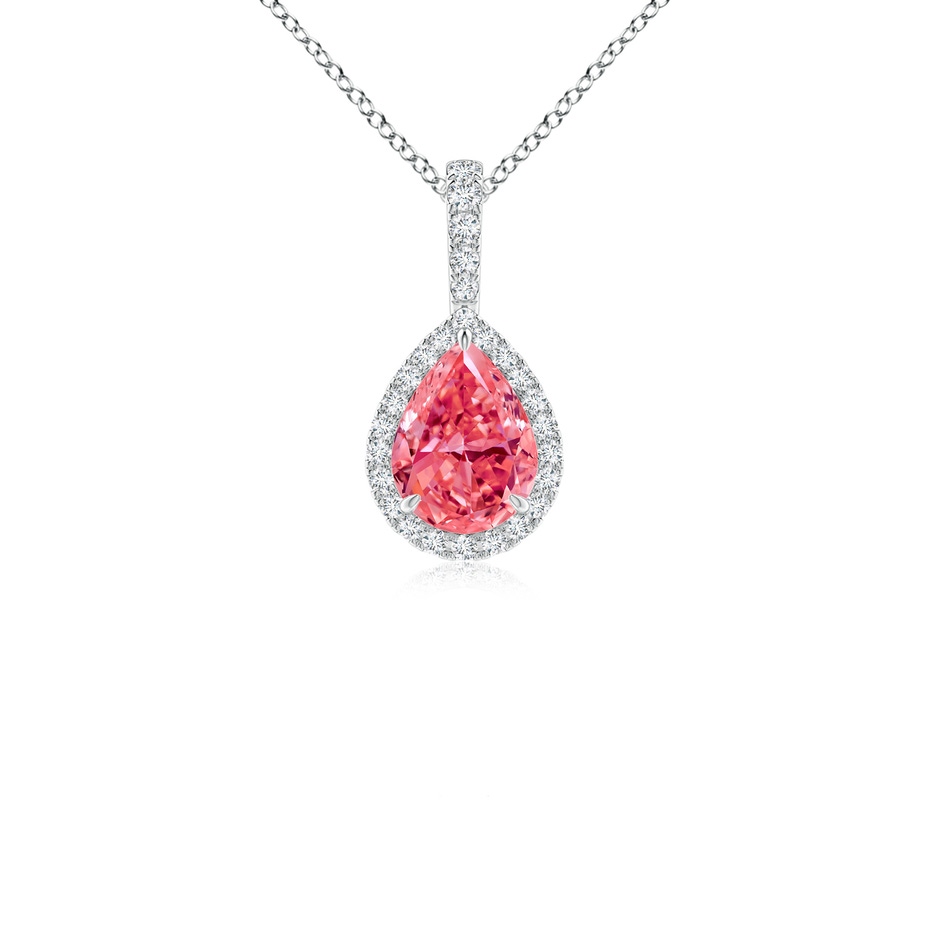 7x5mm Labgrown Lab-Grown Fancy Intense Pink Diamond Teardrop Pendant with Halo in P950 Platinum 