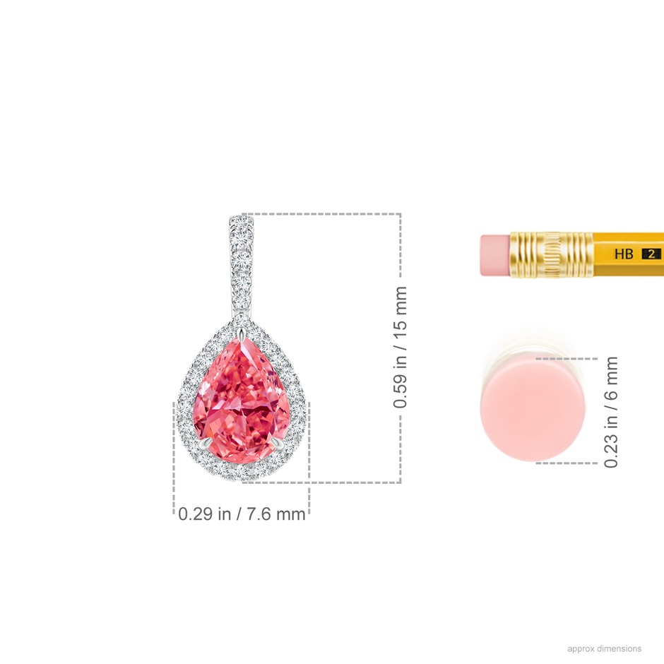 7x5mm Labgrown Lab-Grown Fancy Intense Pink Diamond Teardrop Pendant with Halo in P950 Platinum ruler