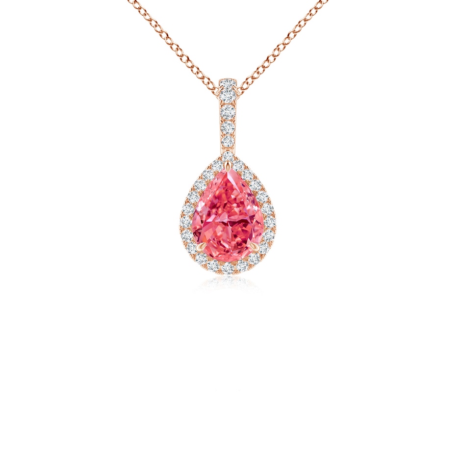 7x5mm Labgrown Lab-Grown Fancy Intense Pink Diamond Teardrop Pendant with Halo in Rose Gold 
