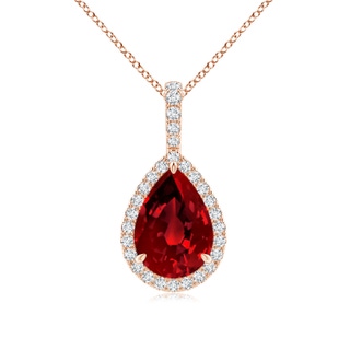 10x8mm Labgrown Lab-Grown Ruby Teardrop Pendant with Lab Diamond Halo in 9K Rose Gold