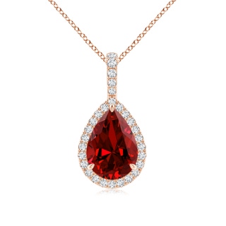 10x8mm Labgrown Lab-Grown Ruby Teardrop Pendant with Lab Diamond Halo in Rose Gold