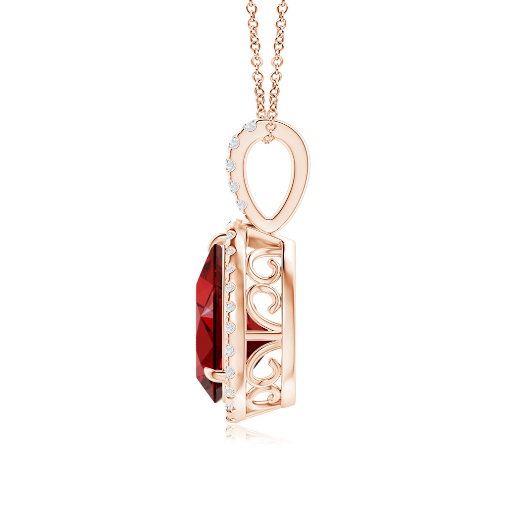 10x8mm Labgrown Lab-Grown Ruby Teardrop Pendant with Lab Diamond Halo in Rose Gold Side 199