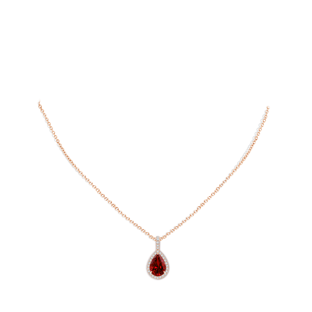 10x8mm Labgrown Lab-Grown Ruby Teardrop Pendant with Lab Diamond Halo in Rose Gold pen