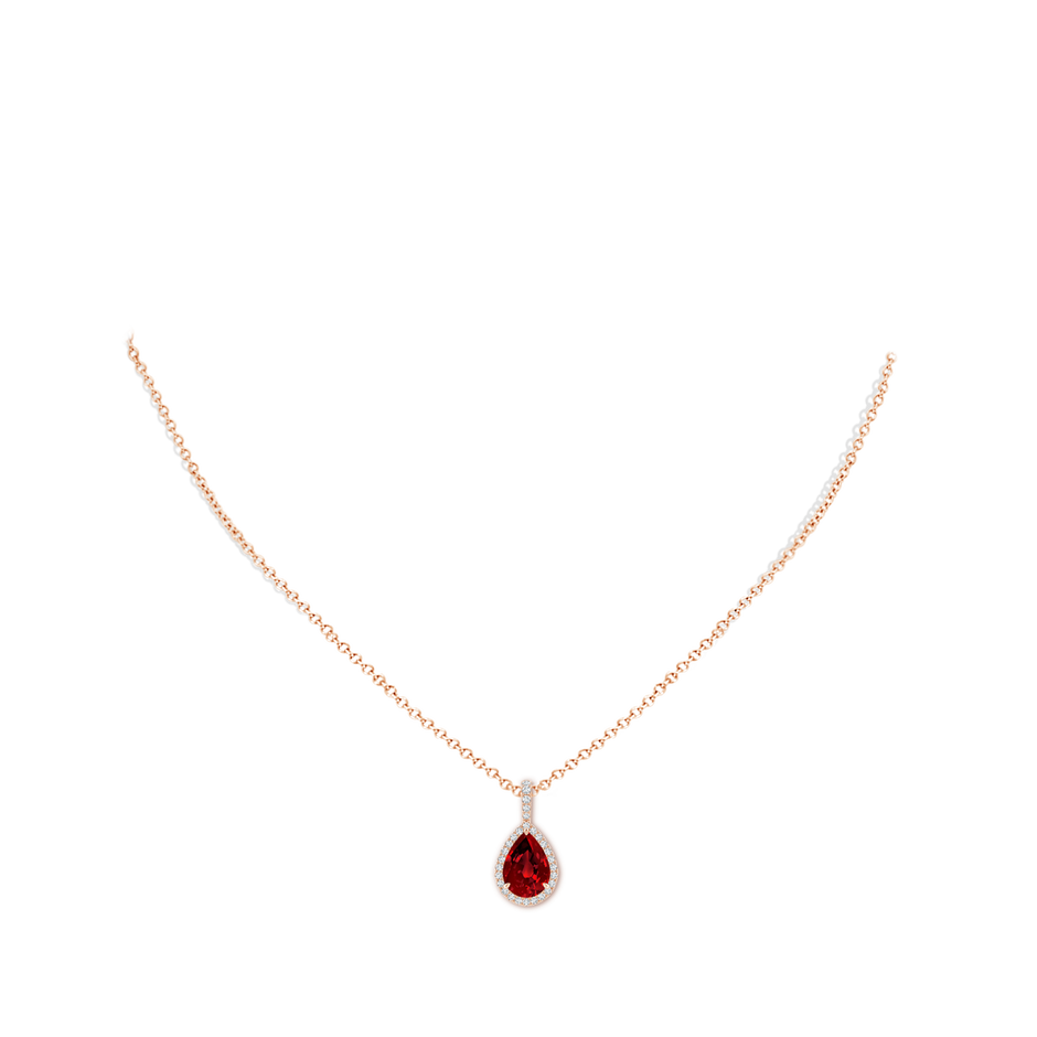 10x8mm Labgrown Lab-Grown Ruby Teardrop Pendant with Lab Diamond Halo in Rose Gold pen