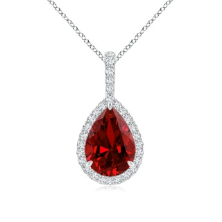 10x8mm Labgrown Lab-Grown Ruby Teardrop Pendant with Lab Diamond Halo in S999 Silver