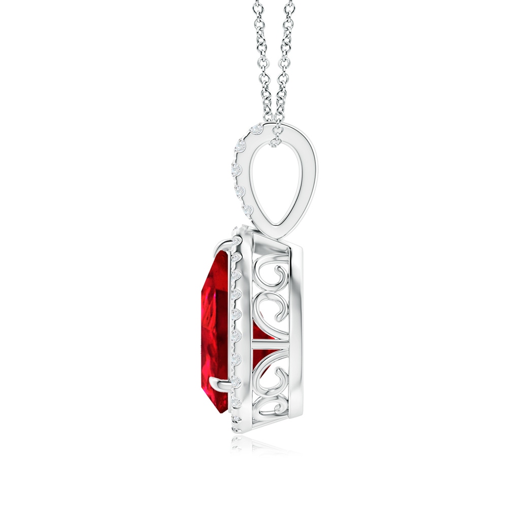10x8mm Labgrown Lab-Grown Ruby Teardrop Pendant with Lab Diamond Halo in S999 Silver - side 199