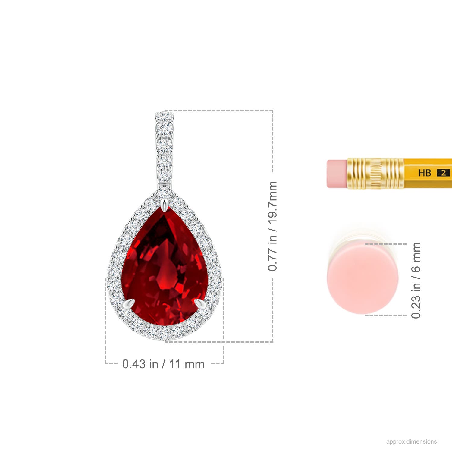 10x8mm Labgrown Lab-Grown Ruby Teardrop Pendant with Lab Diamond Halo in White Gold - ruler