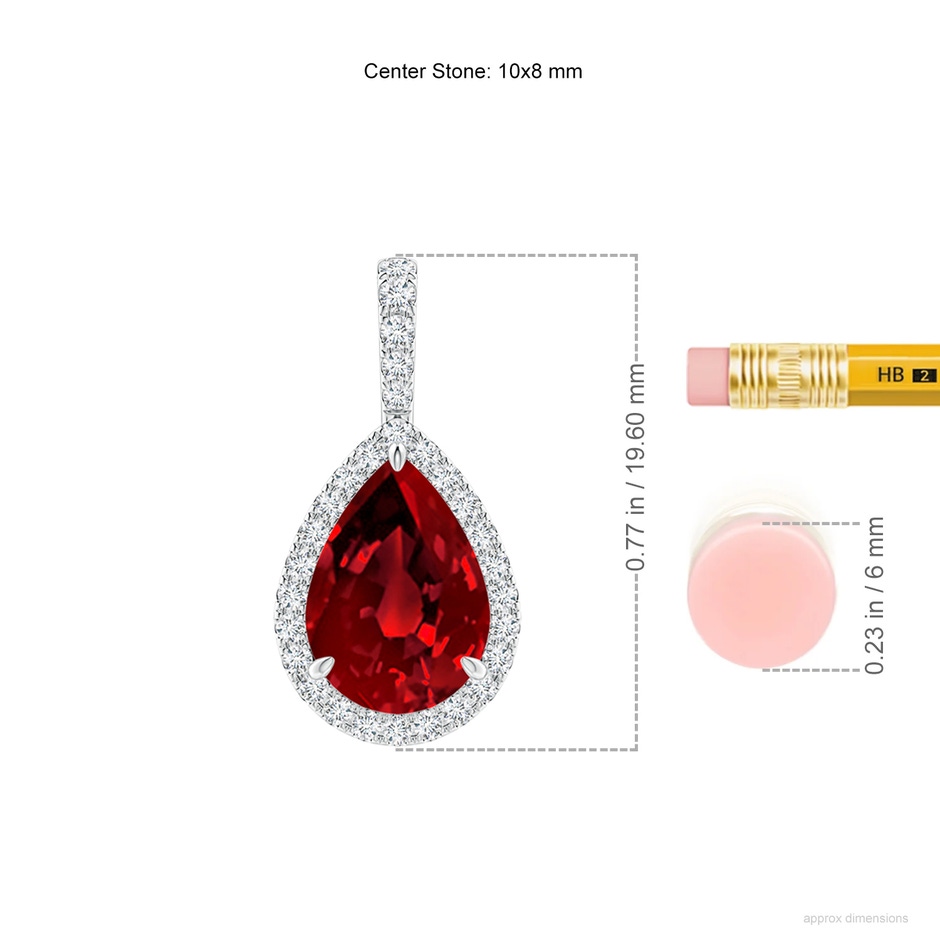 10x8mm Labgrown Lab-Grown Ruby Teardrop Pendant with Lab Diamond Halo in White Gold ruler