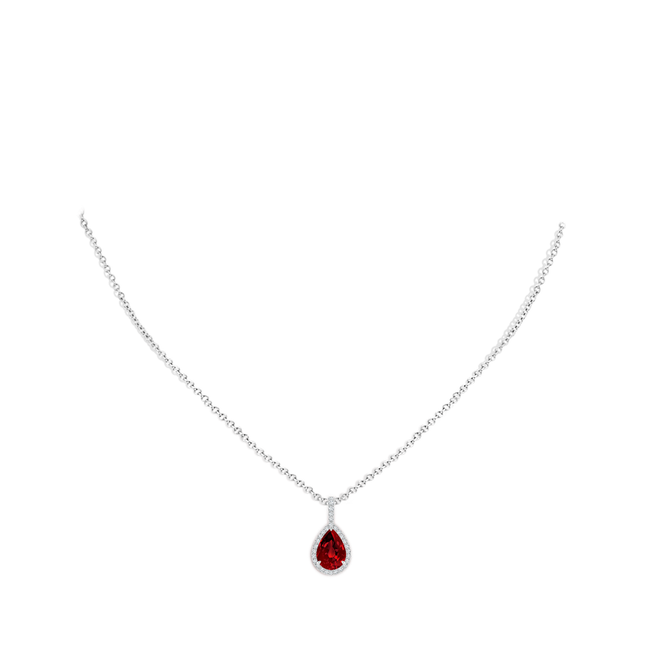 10x8mm Labgrown Lab-Grown Ruby Teardrop Pendant with Lab Diamond Halo in White Gold pen