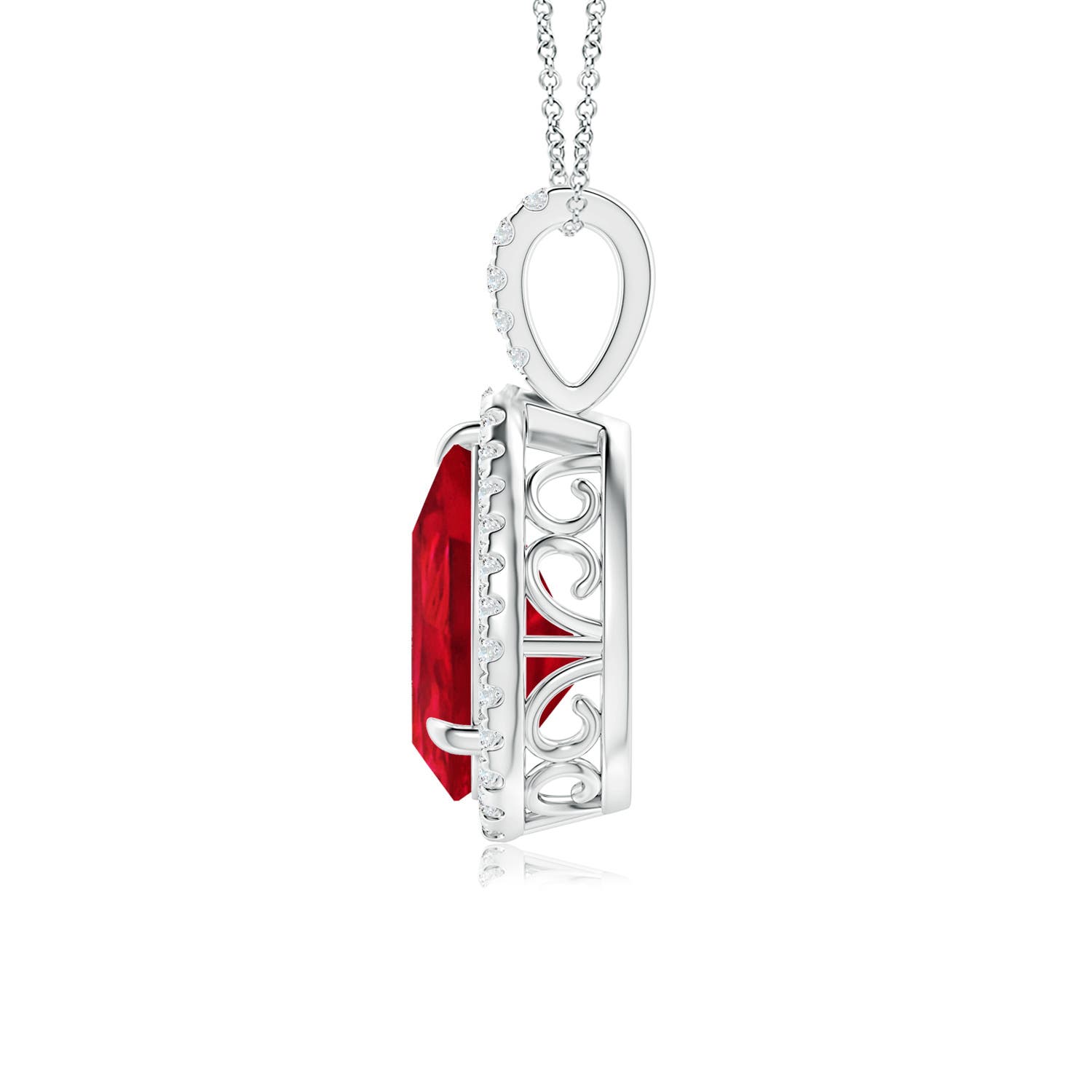 12x10mm Labgrown Lab-Grown Ruby Teardrop Pendant with Lab Diamond Halo in P950 Platinum