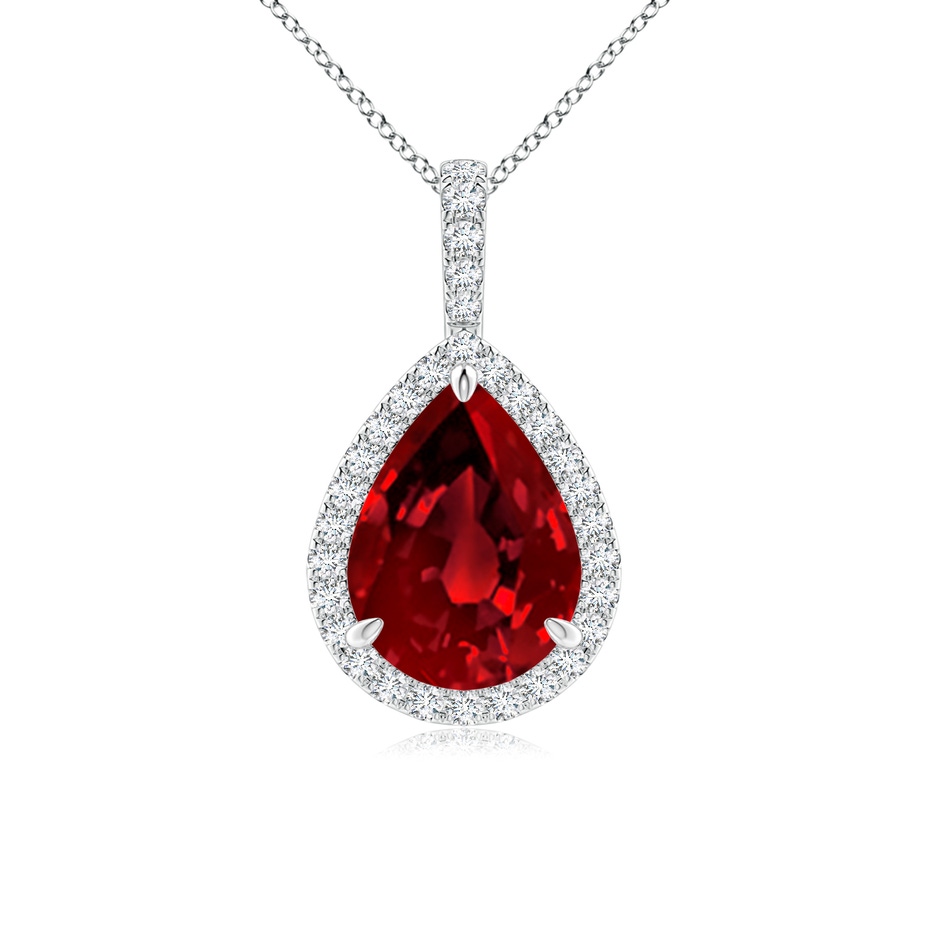 12x10mm Labgrown Lab-Grown Ruby Teardrop Pendant with Lab Diamond Halo in S999 Silver 