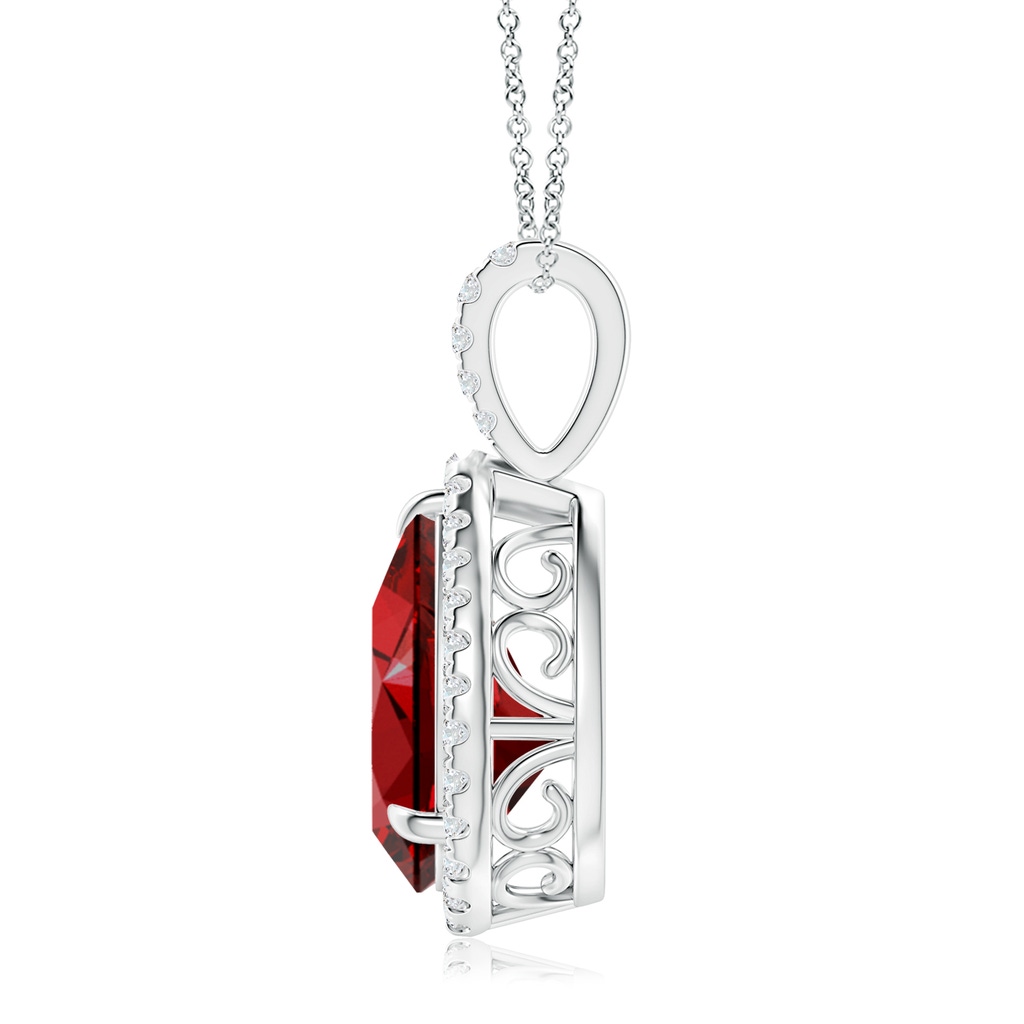 12x10mm Labgrown Lab-Grown Ruby Teardrop Pendant with Lab Diamond Halo in White Gold Side 199