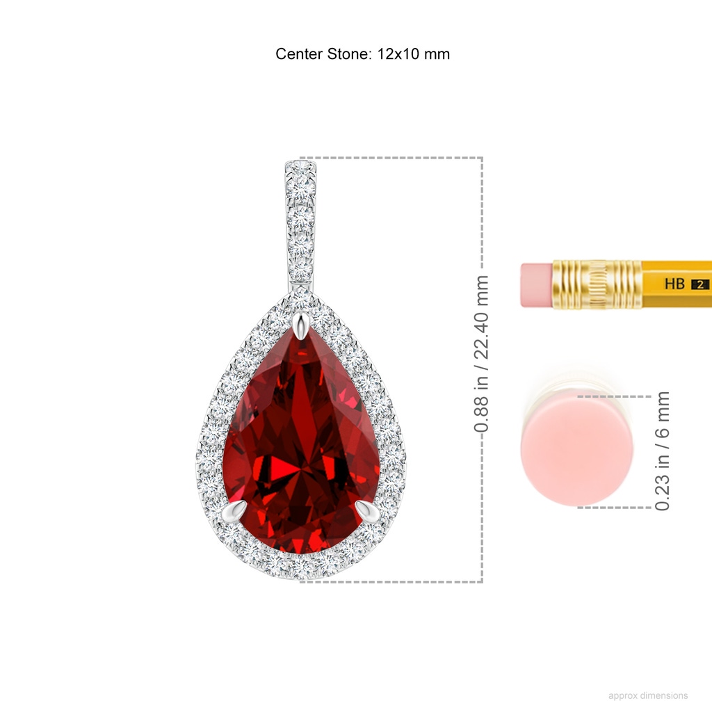 12x10mm Labgrown Lab-Grown Ruby Teardrop Pendant with Lab Diamond Halo in White Gold ruler