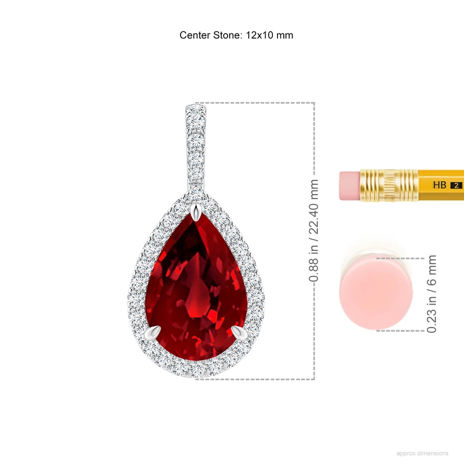 12x10mm Labgrown Lab-Grown Ruby Teardrop Pendant with Lab Diamond Halo in White Gold ruler