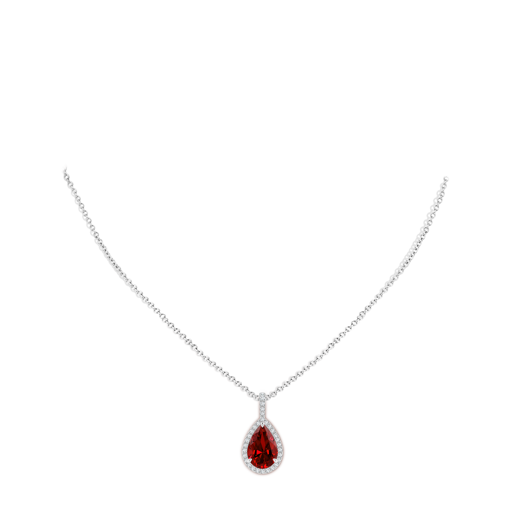 12x10mm Labgrown Lab-Grown Ruby Teardrop Pendant with Lab Diamond Halo in White Gold pen
