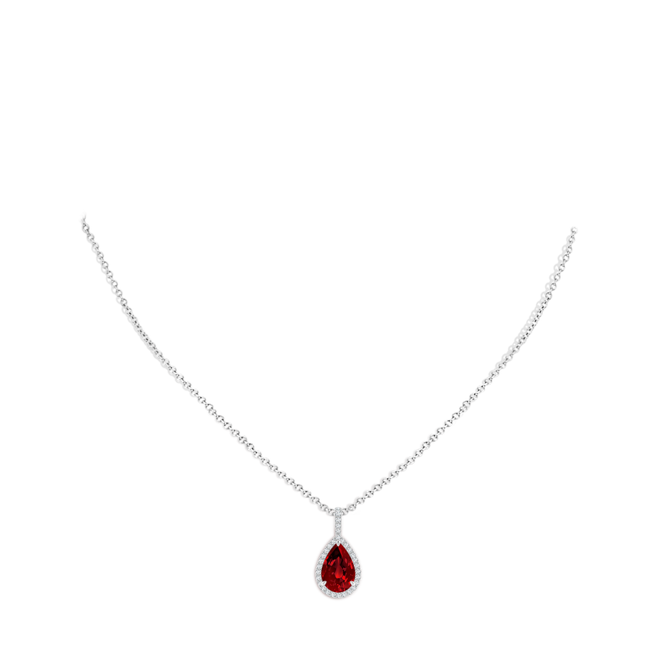 12x10mm Labgrown Lab-Grown Ruby Teardrop Pendant with Lab Diamond Halo in White Gold pen