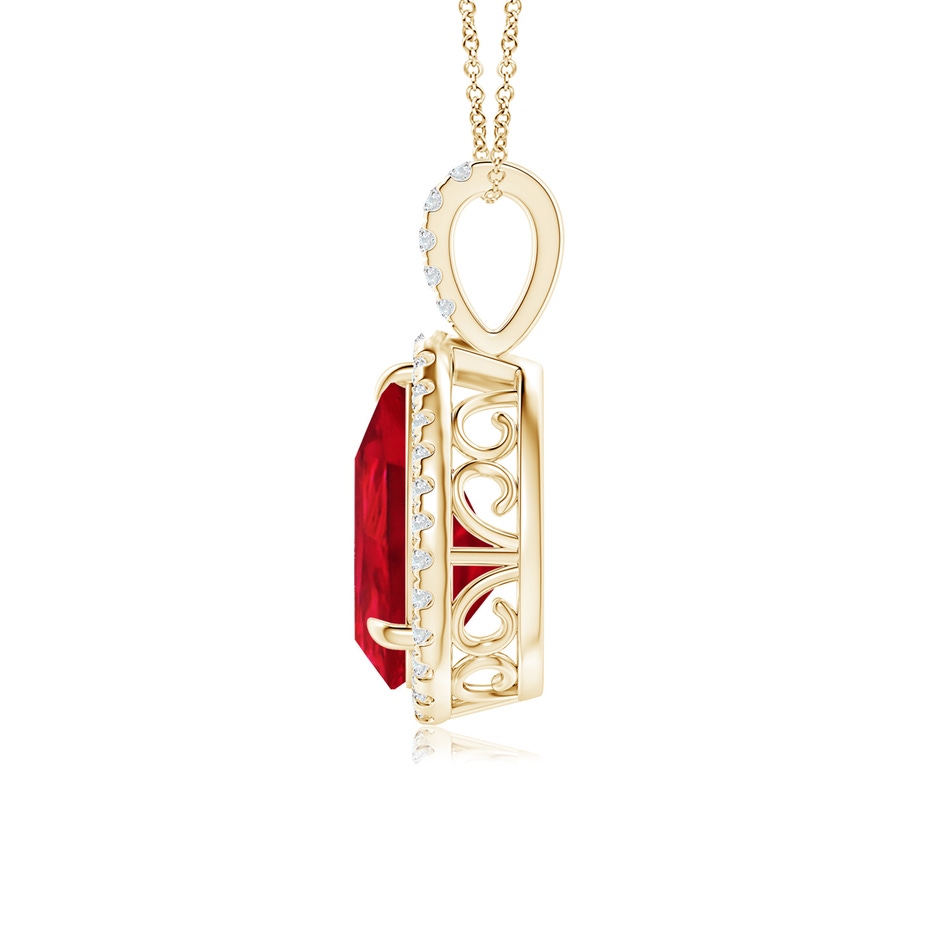 12x10mm Labgrown Lab-Grown Ruby Teardrop Pendant with Lab Diamond Halo in Yellow Gold side 199