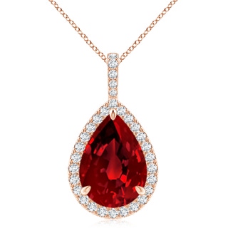 14x10mm Labgrown Lab-Grown Ruby Teardrop Pendant with Lab Diamond Halo in 9K Rose Gold