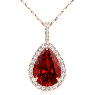 14x10mm Labgrown Lab-Grown Ruby Teardrop Pendant with Lab Diamond Halo in Rose Gold