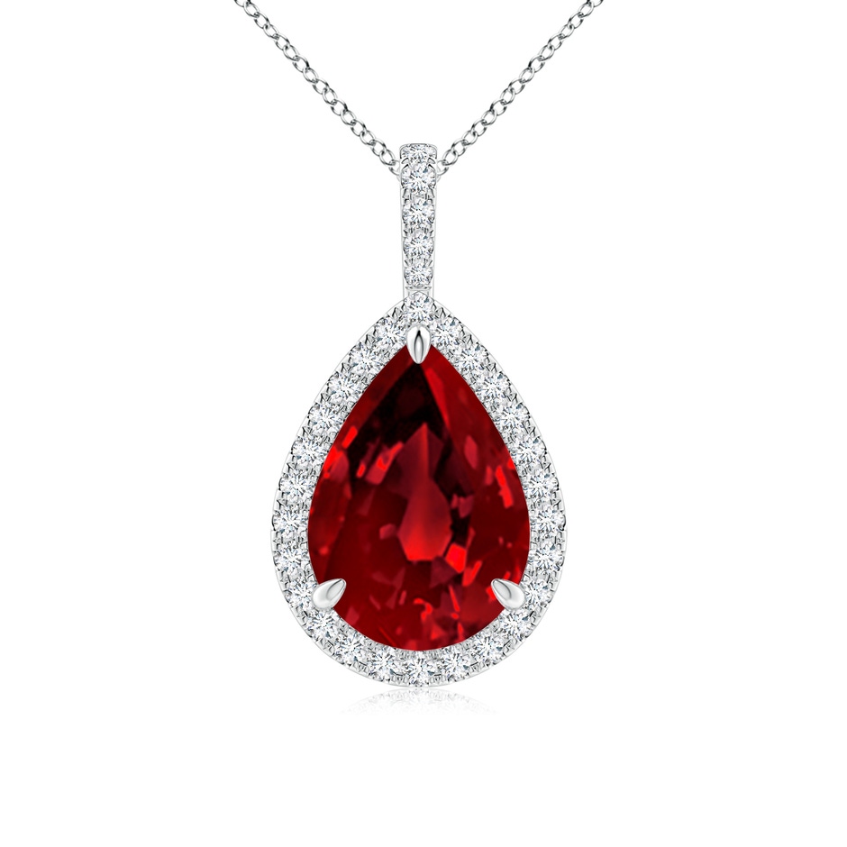 14x10mm Labgrown Lab-Grown Ruby Teardrop Pendant with Lab Diamond Halo in S999 Silver 