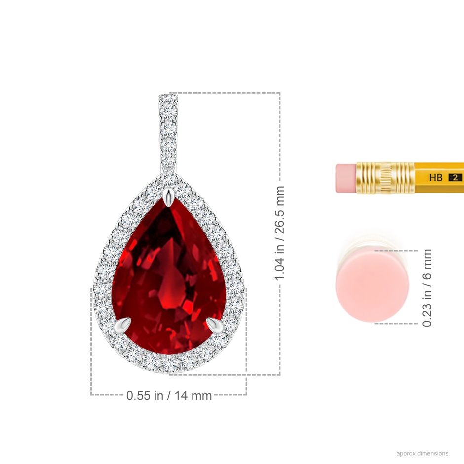 14x10mm Labgrown Lab-Grown Ruby Teardrop Pendant with Lab Diamond Halo in S999 Silver ruler