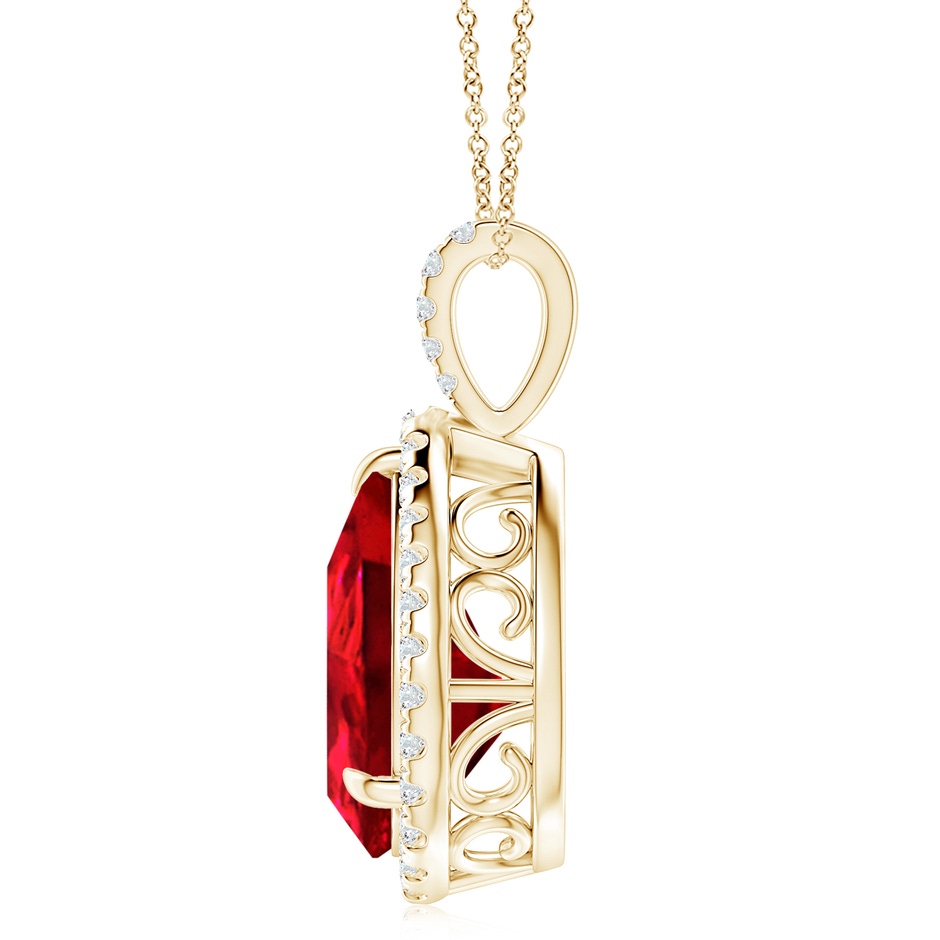 14x10mm Labgrown Lab-Grown Ruby Teardrop Pendant with Lab Diamond Halo in Yellow Gold side 199