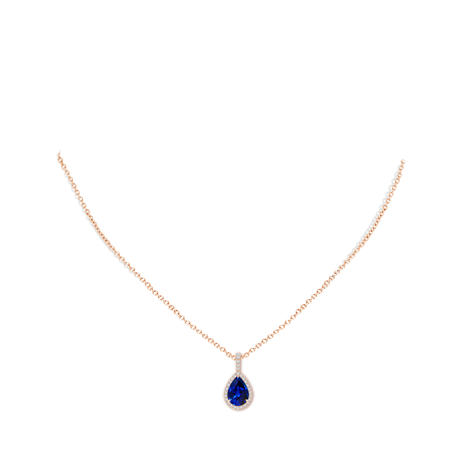 10x8mm Labgrown Lab-Grown Blue Sapphire Teardrop Pendant with Lab Diamond Halo in 9K Rose Gold pen