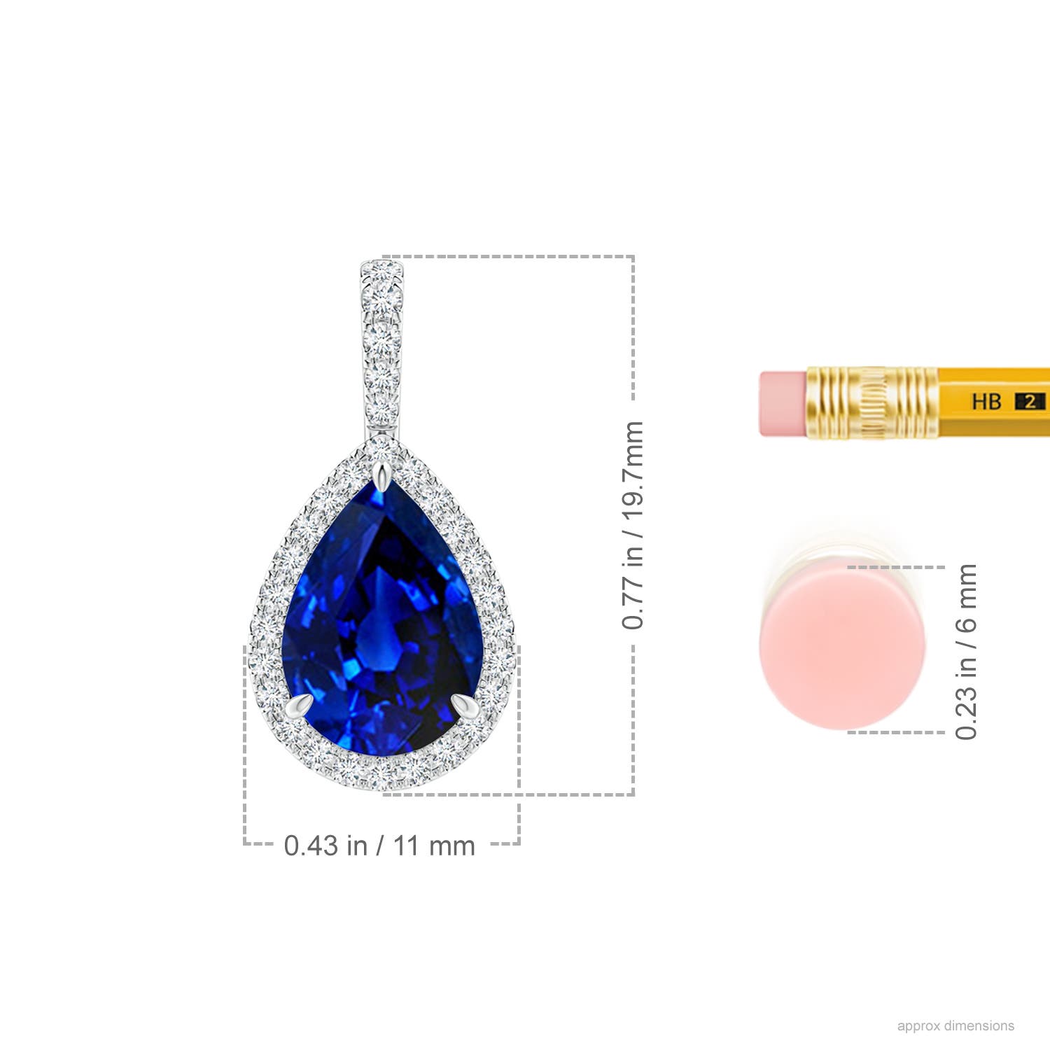 10x8mm Labgrown Lab-Grown Blue Sapphire Teardrop Pendant with Lab Diamond Halo in P950 Platinum - ruler