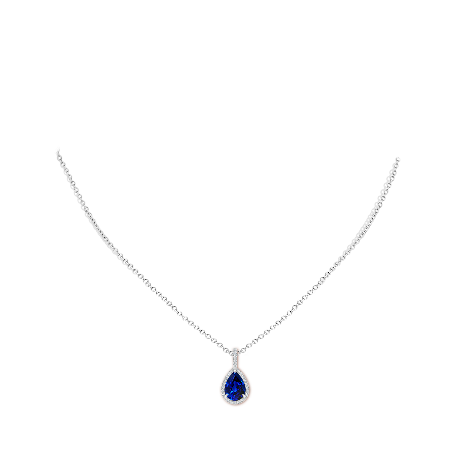10x8mm Labgrown Lab-Grown Blue Sapphire Teardrop Pendant with Lab Diamond Halo in P950 Platinum - body_neck