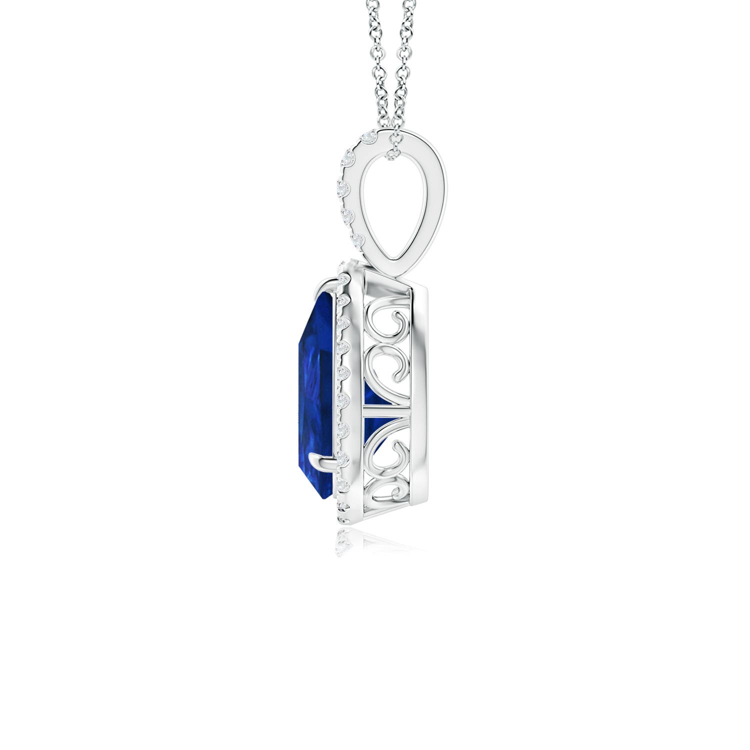 10x8mm Labgrown Lab-Grown Blue Sapphire Teardrop Pendant with Lab Diamond Halo in White Gold