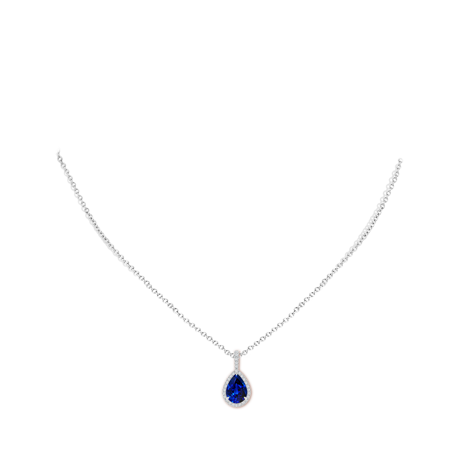 10x8mm Labgrown Lab-Grown Blue Sapphire Teardrop Pendant with Lab Diamond Halo in White Gold pen