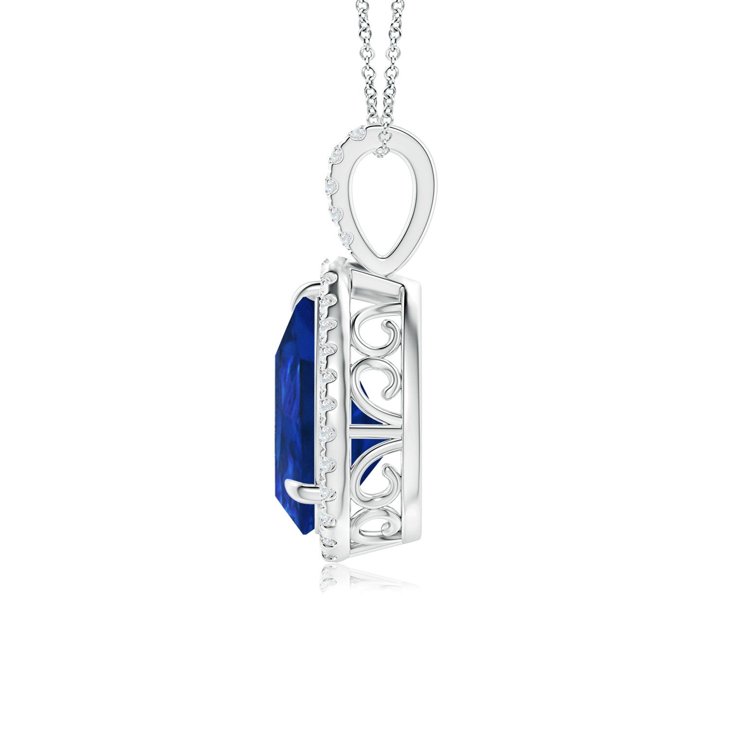 12x10mm Labgrown Lab-Grown Blue Sapphire Teardrop Pendant with Lab Diamond Halo in P950 Platinum