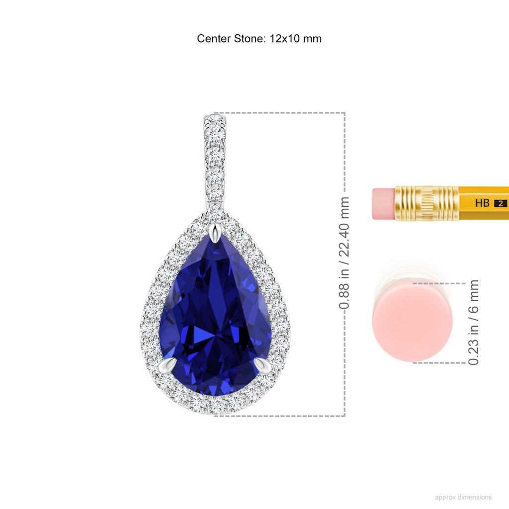 12x10mm Labgrown Lab-Grown Blue Sapphire Teardrop Pendant with Lab Diamond Halo in White Gold ruler