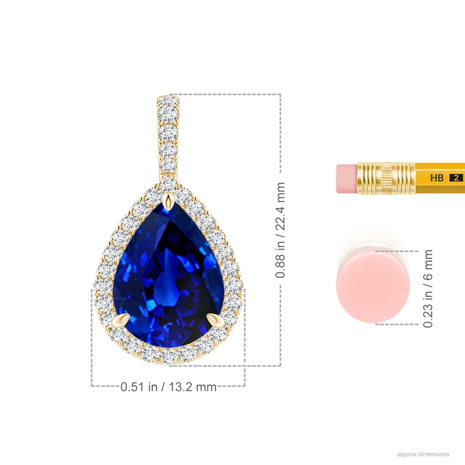 12x10mm Labgrown Lab-Grown Blue Sapphire Teardrop Pendant with Lab Diamond Halo in Yellow Gold ruler