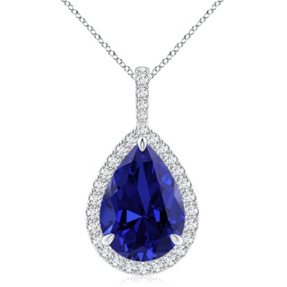 14x10mm Labgrown Lab-Grown Blue Sapphire Teardrop Pendant with Lab Diamond Halo in P950 Platinum